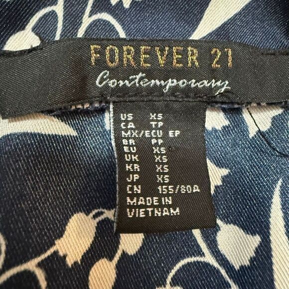 Forever 21 Blue Navy Satin Chiffon Wrap Bell Top Blouse XS - Picture 3 of 6